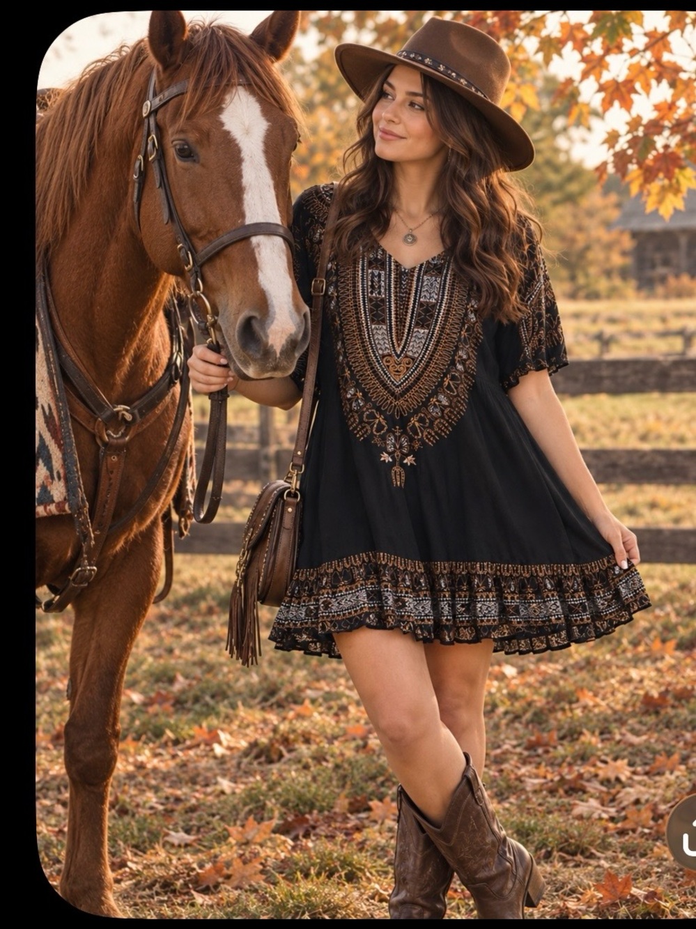 Embroidered Black Boho V-Neck Tunic